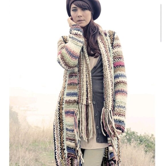 Free People Technicolor Dreamcoat Knit Fringe Duster Cardigan Sweater Womens XS - Picture 2 of 6